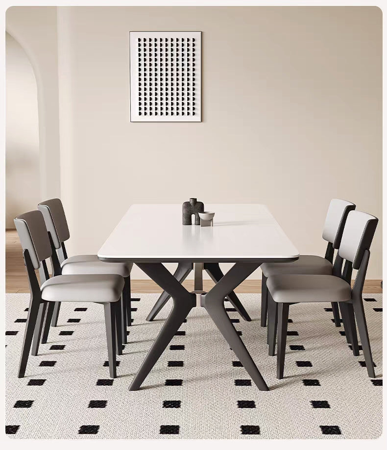 法式復古實木岩板餐桌啞光白色高端長方形現代簡約家用新款飯桌子