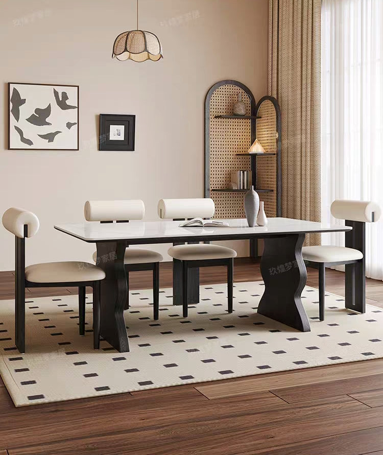 欣家居 北欧复古 高级设计感 岩板实木餐桌