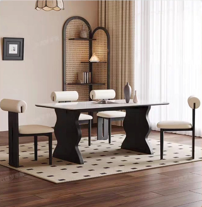 欣家居 北欧复古 高级设计感 岩板实木餐桌