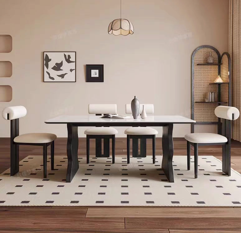 欣家居 北欧复古 高级设计感 岩板实木餐桌