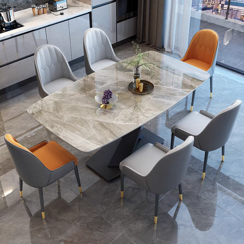 欣家居 義式輕奢 現代高級感 交叉臺 潘多拉岩板餐桌