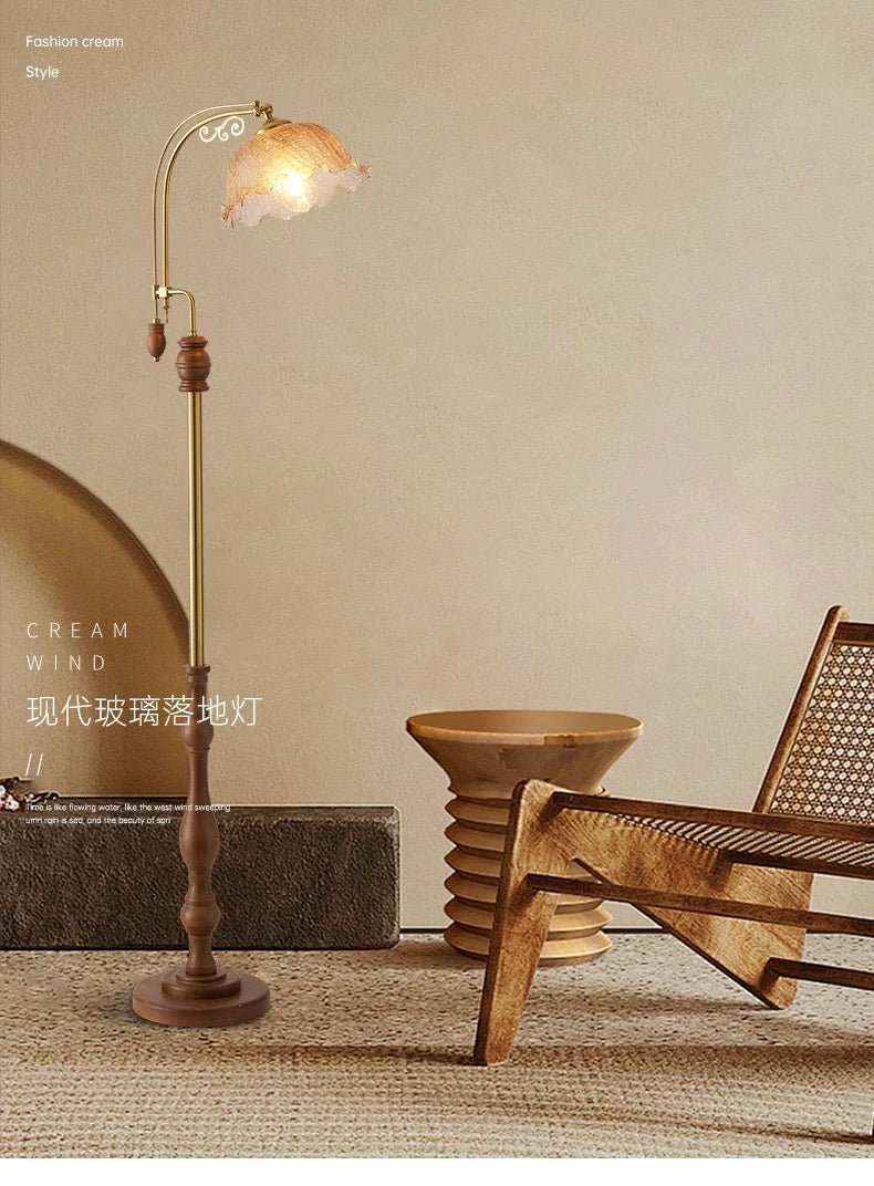 欧式复古玻璃落地灯 胡桃木色落地灯 客厅沙发氛围灯 ESL02301