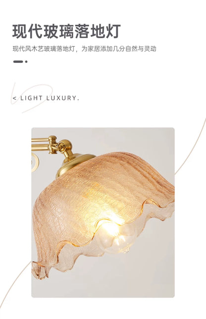 欧式复古玻璃落地灯 胡桃木色落地灯 客厅沙发氛围灯 ESL02301