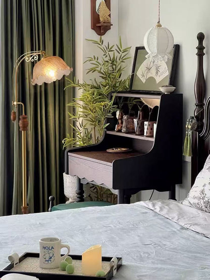 欧式复古玻璃落地灯 胡桃木色落地灯 客厅沙发氛围灯 ESL02301