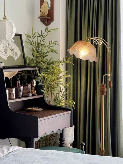 欧式复古玻璃落地灯 胡桃木色落地灯 客厅沙发氛围灯 ESL02301