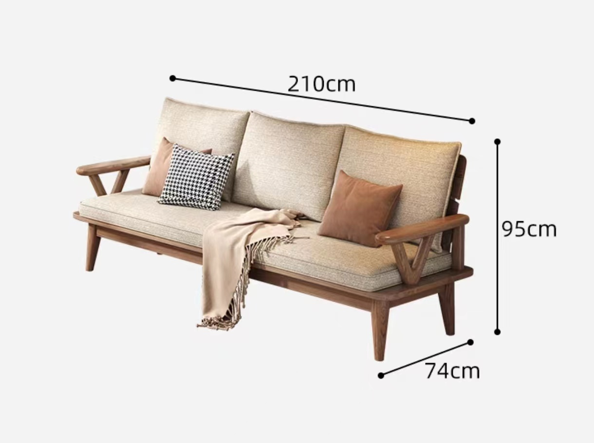 欣家居 北歐風白蠟木 棉麻佈/科技佈  小戶型客廳 實木沙發YLS19