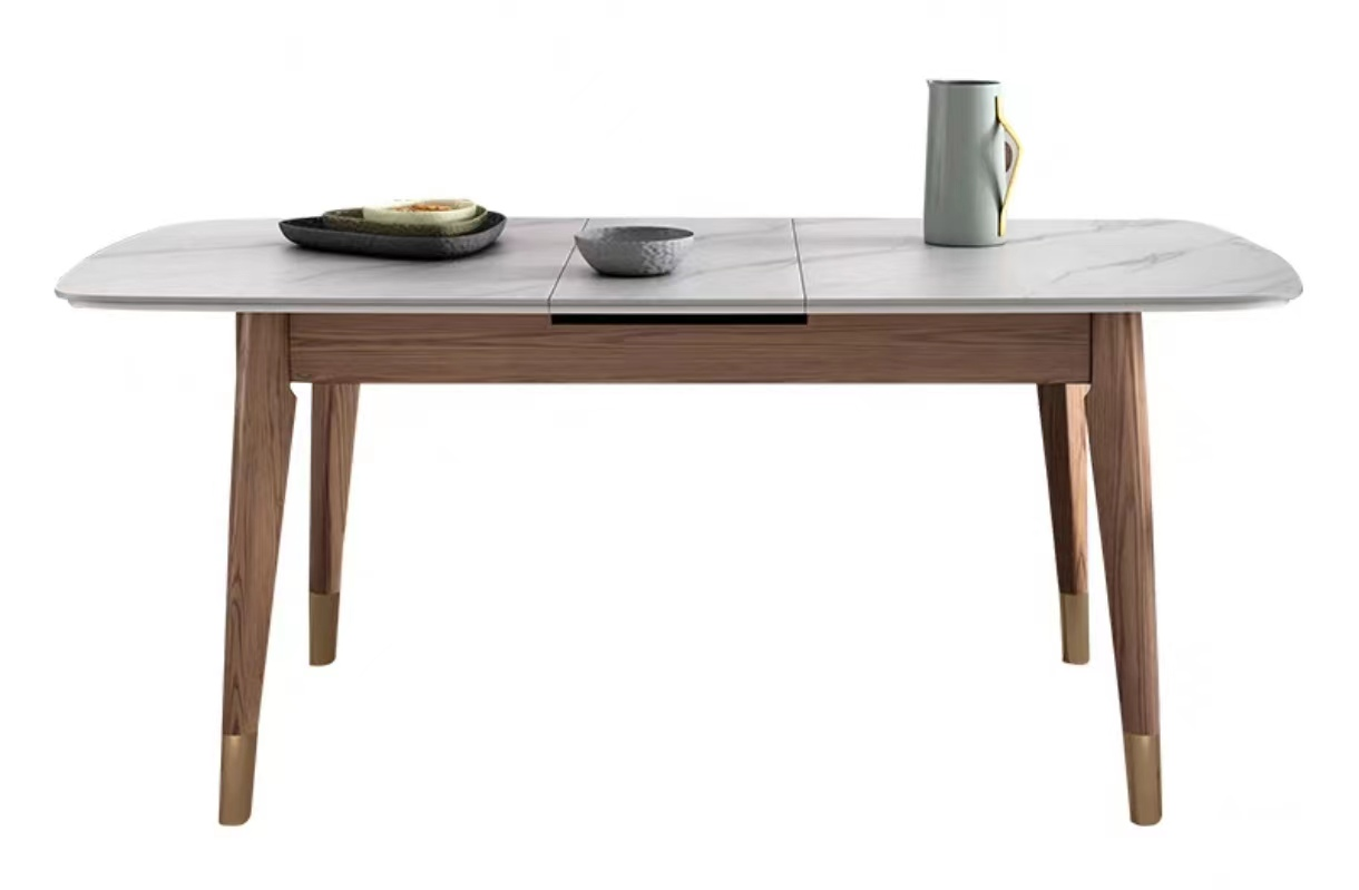 欣家居 北歐風簡約乾淨 小戶型 可伸縮實木岩板餐桌YL603