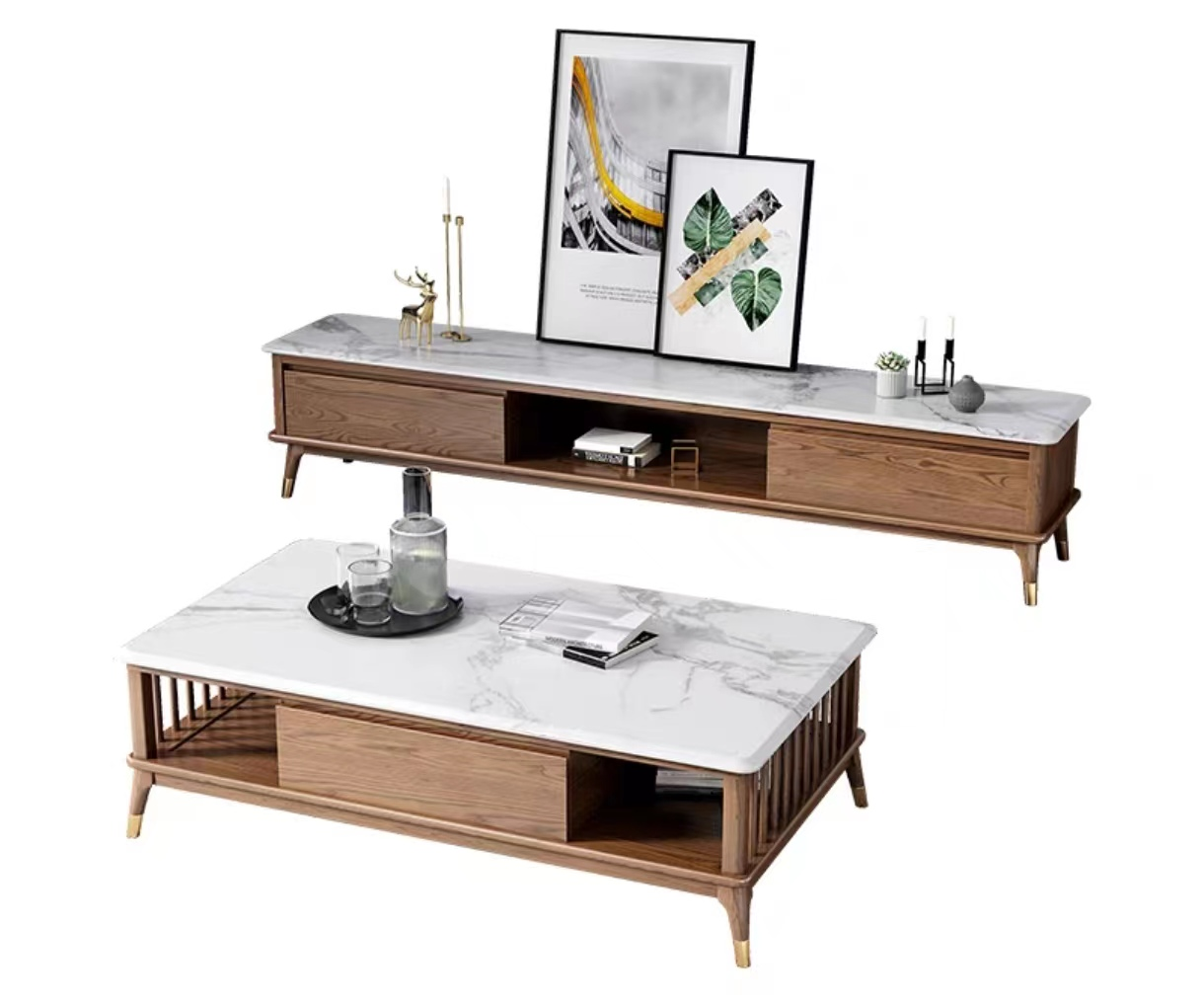 欣家居 北歐風極簡小戶型 客廳茶几/電視櫃  岩板/實木面 櫃子YLC02