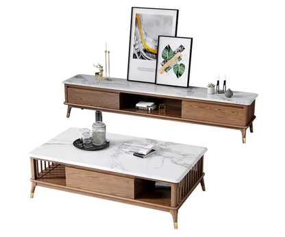 欣家居 北歐風極簡小戶型 客廳茶几/電視櫃  岩板/實木面 櫃子YLC02