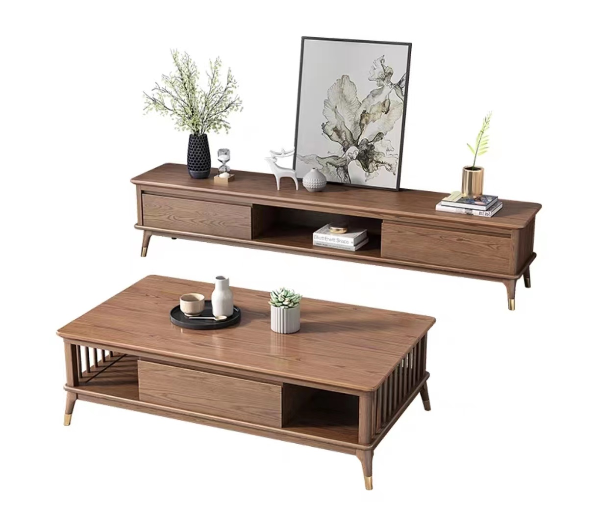 欣家居 北歐風極簡小戶型 客廳茶几/電視櫃  岩板/實木面 櫃子YLC02