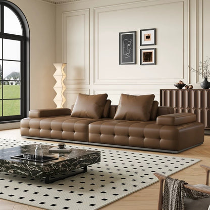 欣家居 意式簡約 真皮實木框架 四人位沙發 LPS0574FD