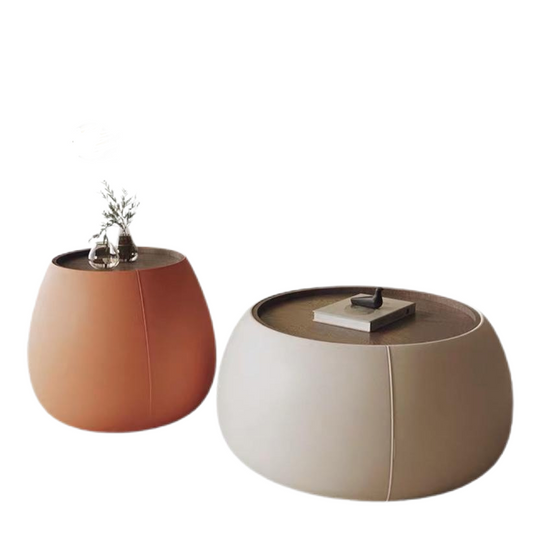 欣家居熱銷 儲物茶几 設計師皮革收納圓桌 奶油風現代小戶型客廳QY