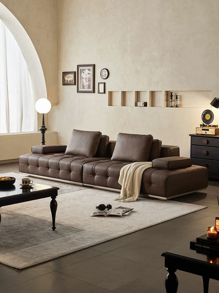 欣家居 意式簡約 真皮實木框架 四人位沙發 LPS0574FD