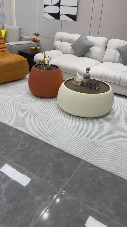 欣家居熱銷 儲物茶几 設計師皮革收納圓桌 奶油風現代小戶型客廳QY