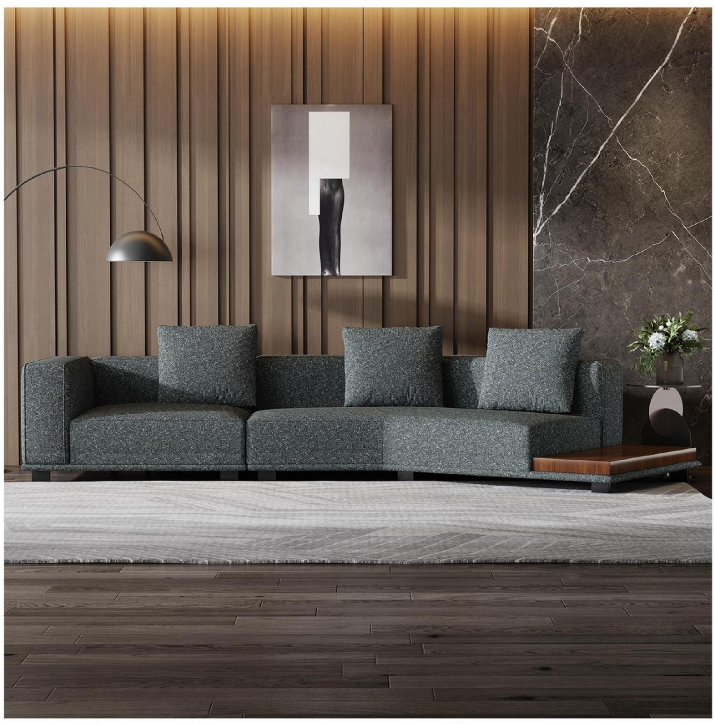 欣家居 實木 高密度海綿 高級棉麻 不銹鋼 1+3轉角沙發 LPS0567FD