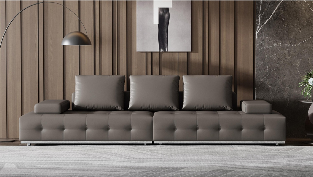 欣家居 實木框架 高密度海綿 真皮 不銹鋼五金 四人位沙發 LPS0574FD