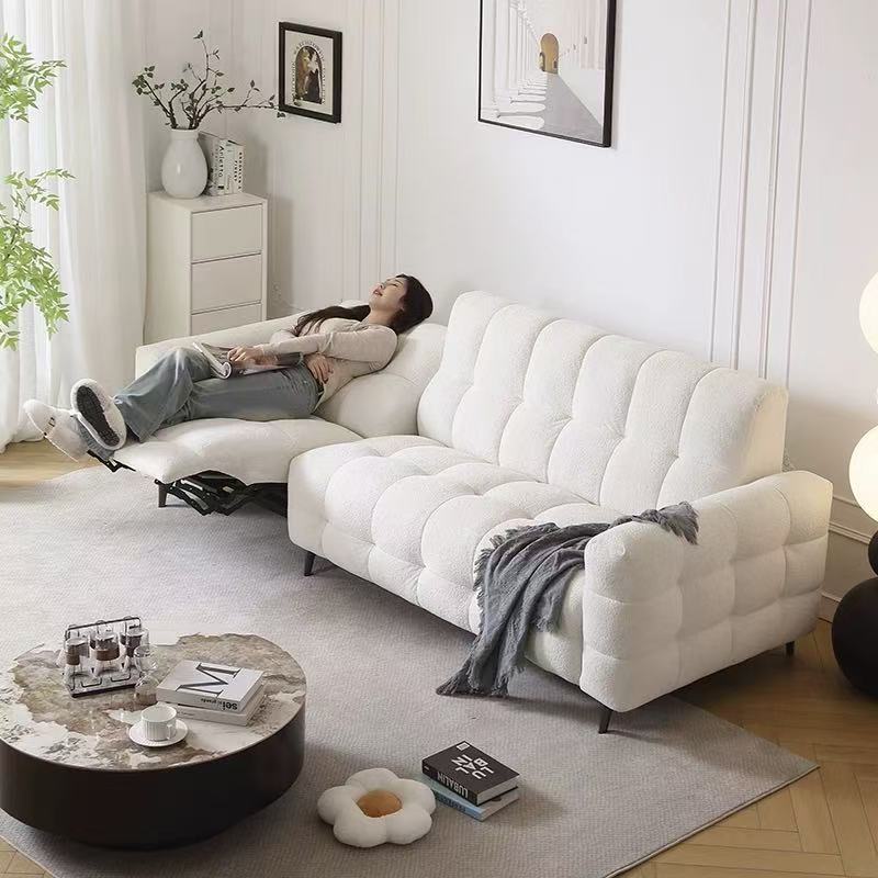 欣家居 泰迪絨質感布料 進口落葉松 功能四人位沙發（右電機）LPS0636