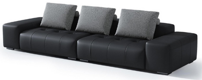 欣家居 實木 高密度海綿 真皮 棉麻 合金 四人位沙發 LPS0575FD