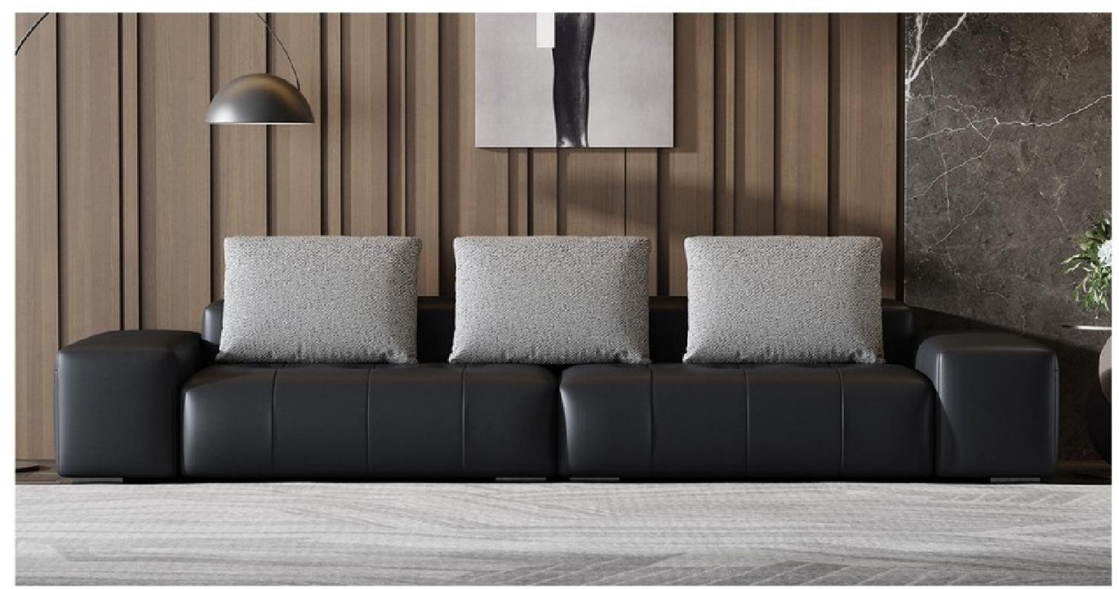 欣家居 實木 高密度海綿 真皮 棉麻 合金 四人位沙發 LPS0575FD