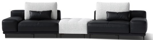 欣家居 實木 高密度海綿 真皮 棉麻四人位沙發加腳踏 LPS0706