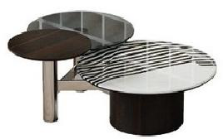 欣家居 中纖板貼煙熏木皮 201不銹鋼架 微晶石 鋼化玻璃 茶幾 LPZE428FC