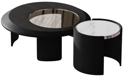 欣家居 E1級中纖板 鋼化玻璃 不銹鋼 雪山白巖板 組合茶幾 LPZE435FD