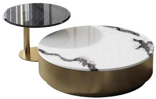 欣家居 熊貓白 大理石 不銹鋼 拉絲黃銅 茶幾 LPZE438FD