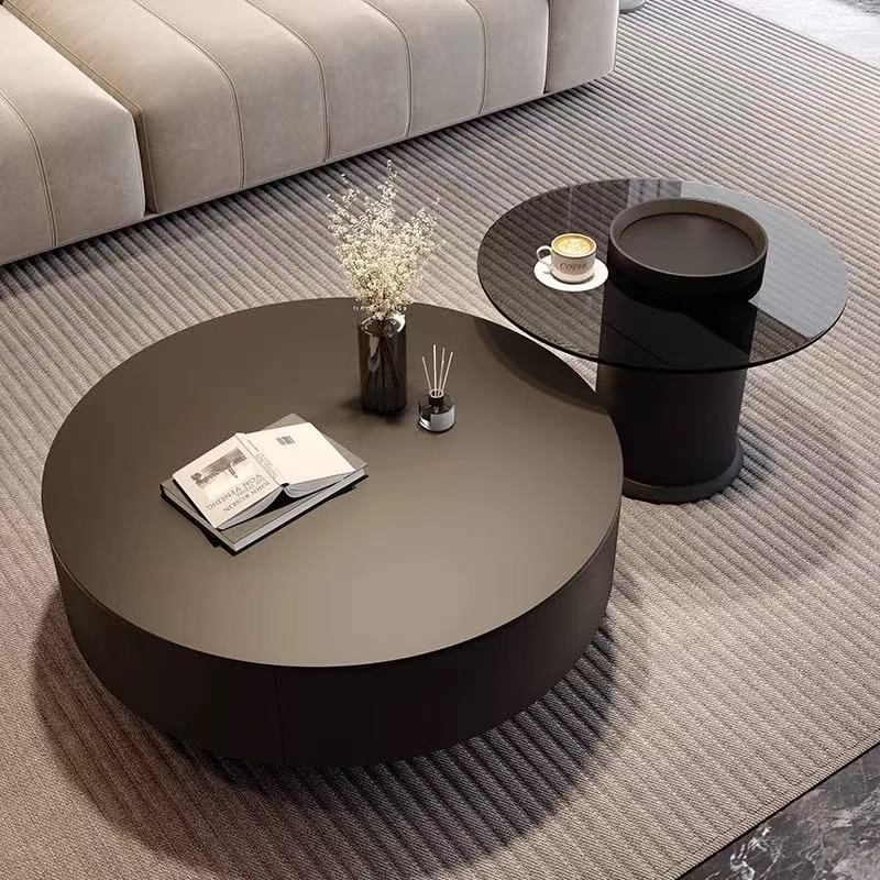 欣家居 煙熏色木皮 黑色鋼化玻璃 E1級中纖板 茶幾 LPZE440