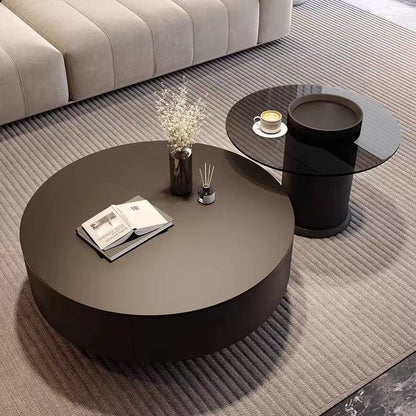 欣家居 煙熏色木皮 黑色鋼化玻璃 E1級中纖板 茶幾 LPZE440