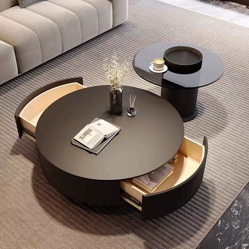 欣家居 煙熏色木皮 黑色鋼化玻璃 E1級中纖板 茶幾 LPZE440