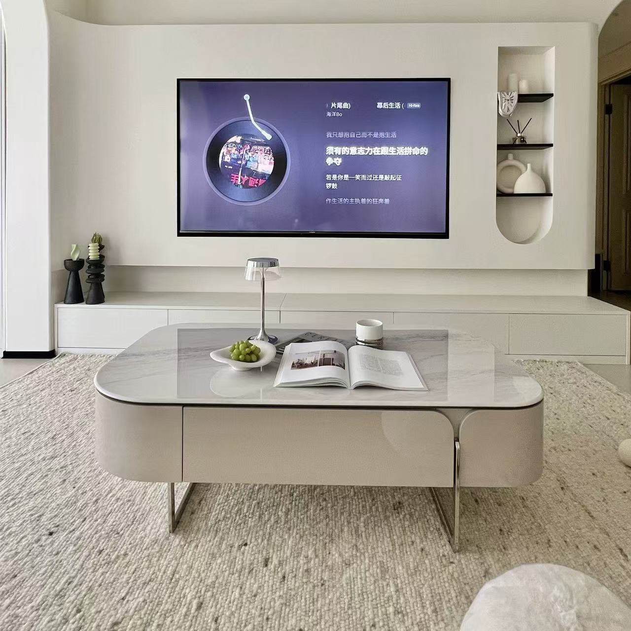 欣家居 A89微晶石 E1級中纖板 201不銹鋼 松木抽鬥 茶幾 LPZE461